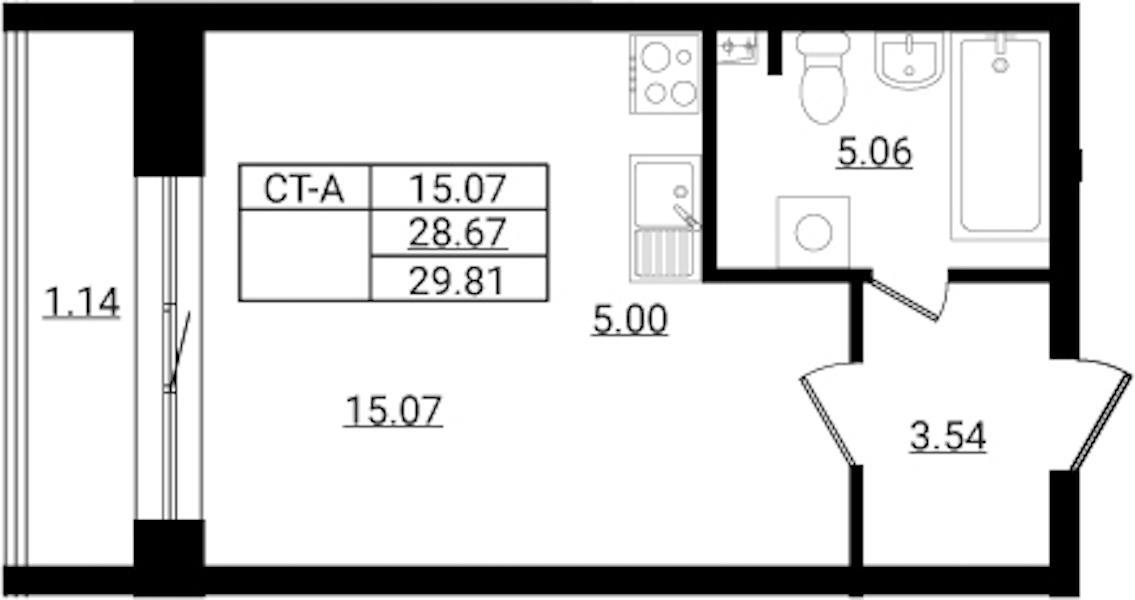 Квартира студия 29.81 м², 1/9 эт., ЖК «Эко Гармония»